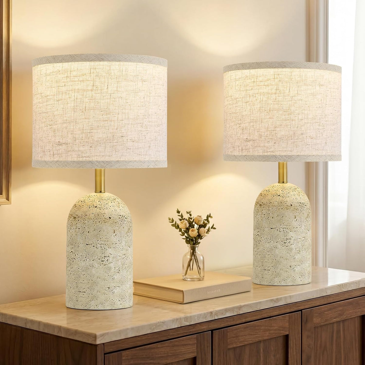 GyroVu Table Lamps Set of 2, Resin Bedside Lamps for Living Room Bedroom