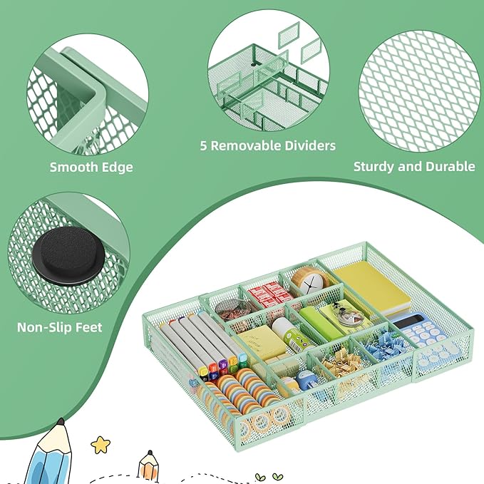 Marbrasse Expandable Desk Drawer Organizer, Mesh Drawer Organizer Tray - Image 6