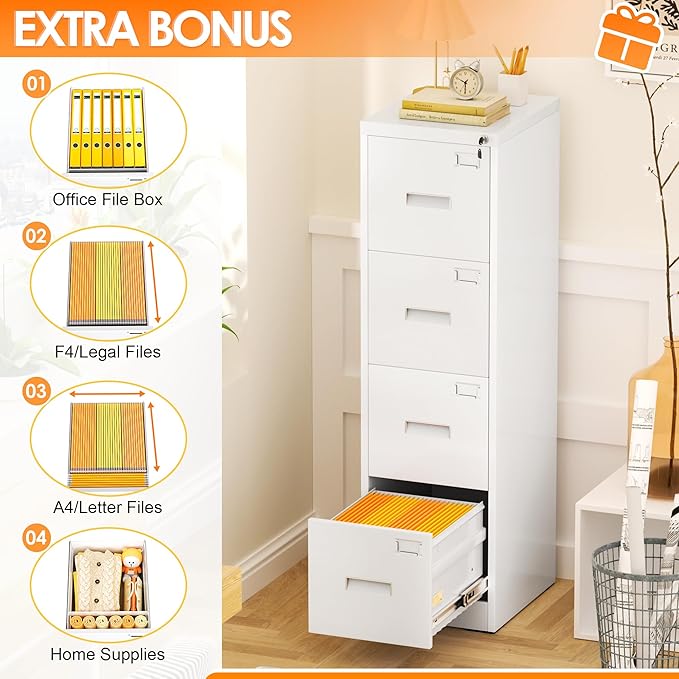 INTERGREAT 4 Drawer File Cabinet, Tall Locking File Cabinets - Image 4