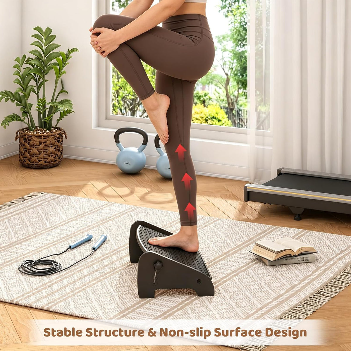Under Desk Foot Rest, Adjustable Bamboo Ergonomic Footrest, 4 Heights