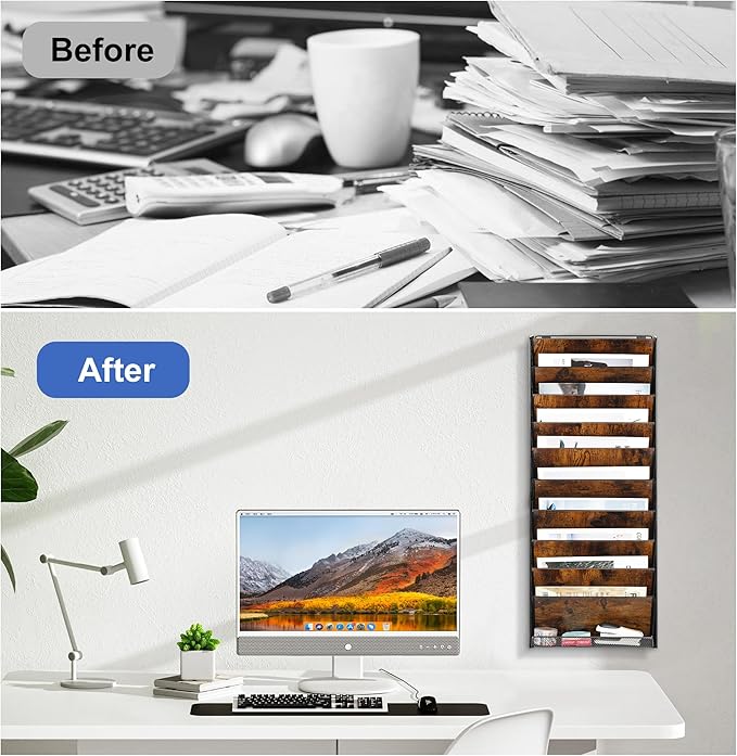 Solinxe 10-Tier Wall File Organizer, Wood Mail Organizer Wall Mounted Paper - Image 9
