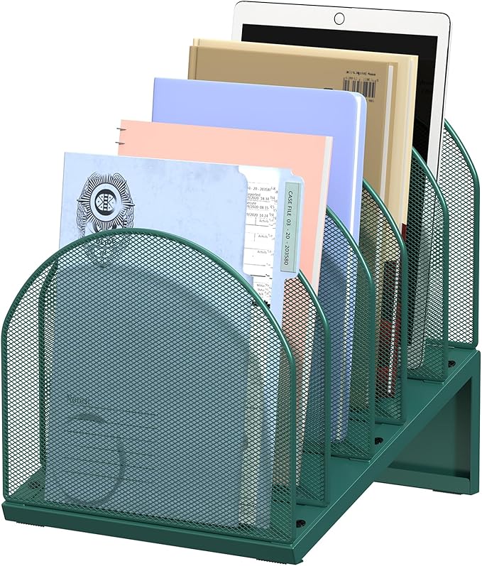 OUTIOE 5-Section Desk File Organizer, Metal Mesh Folder Organizer by OUTIOE