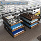 Natwind 3-Tier Stackable Paper Tray, Metal Mesh Desktop Organizer, Wood Board - Image 5