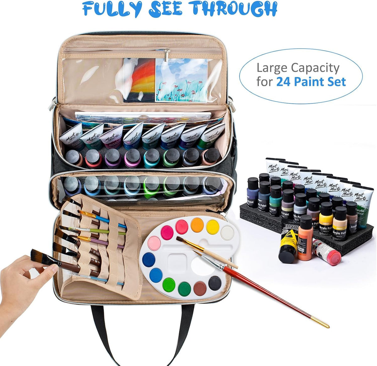acrylic paint storage bag, art supply organizer with, close-up detail