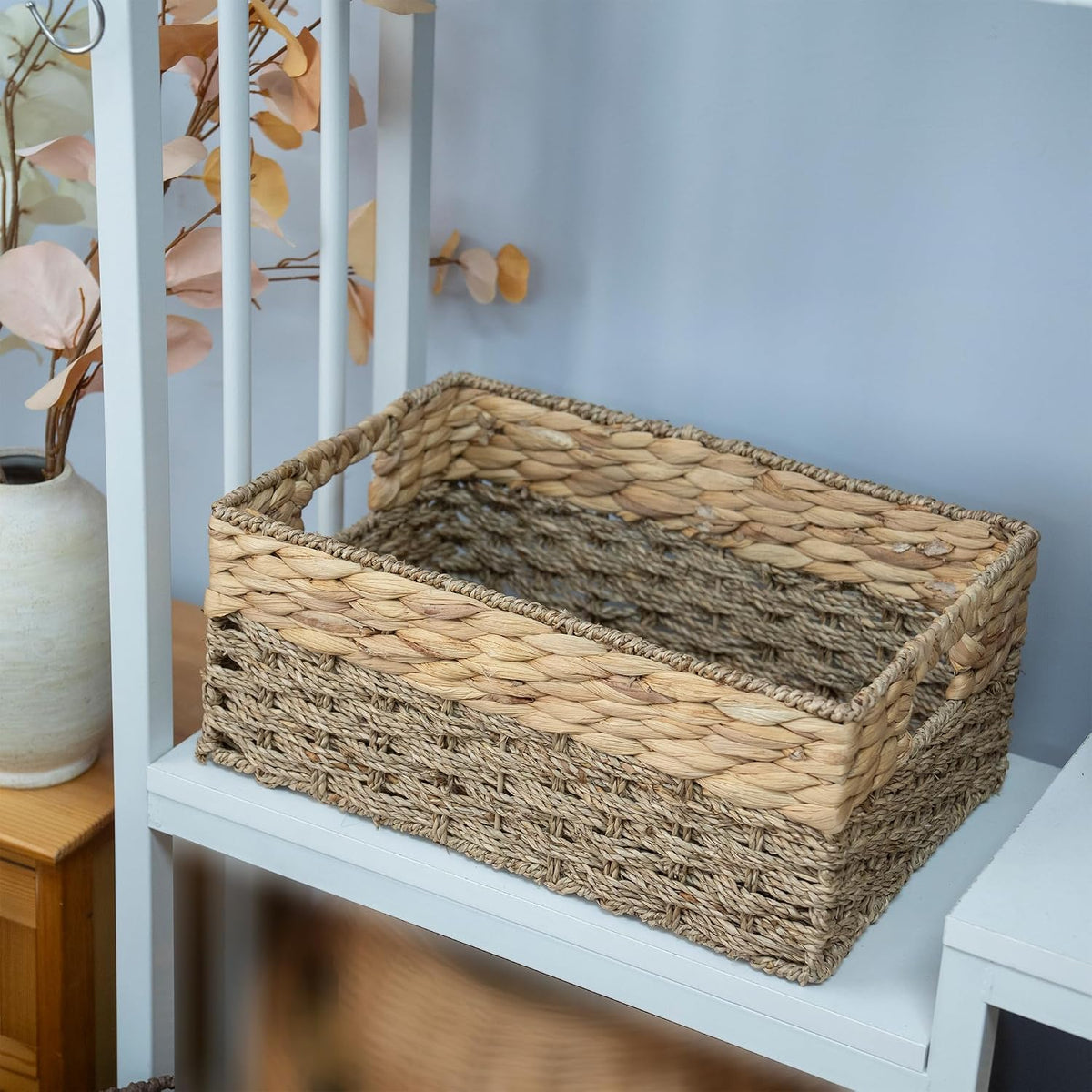 Handwoven Water Hyacinth Wicker Baskets for Organization(Medium)