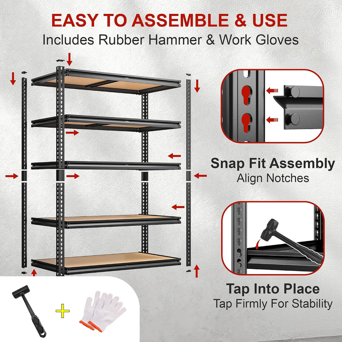 roomfave garage shelving heavy duty, 5 tier,72" h, view 9