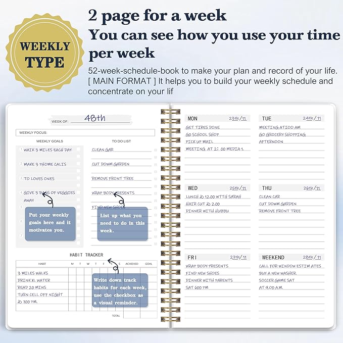 Undated Weekly Planner- Weekly Goals Notebook, A5 To Do List Planner, Habit - Image 4
