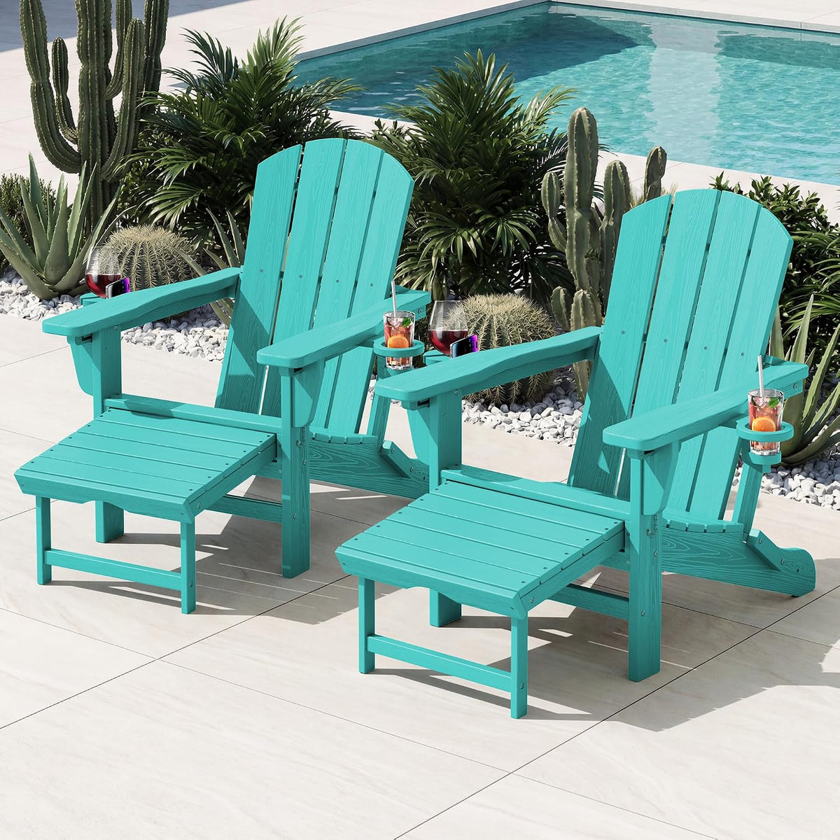 KINGYES Folding Adjustable Adirondack Chair with Ottoman & 2 Cup Holders,...