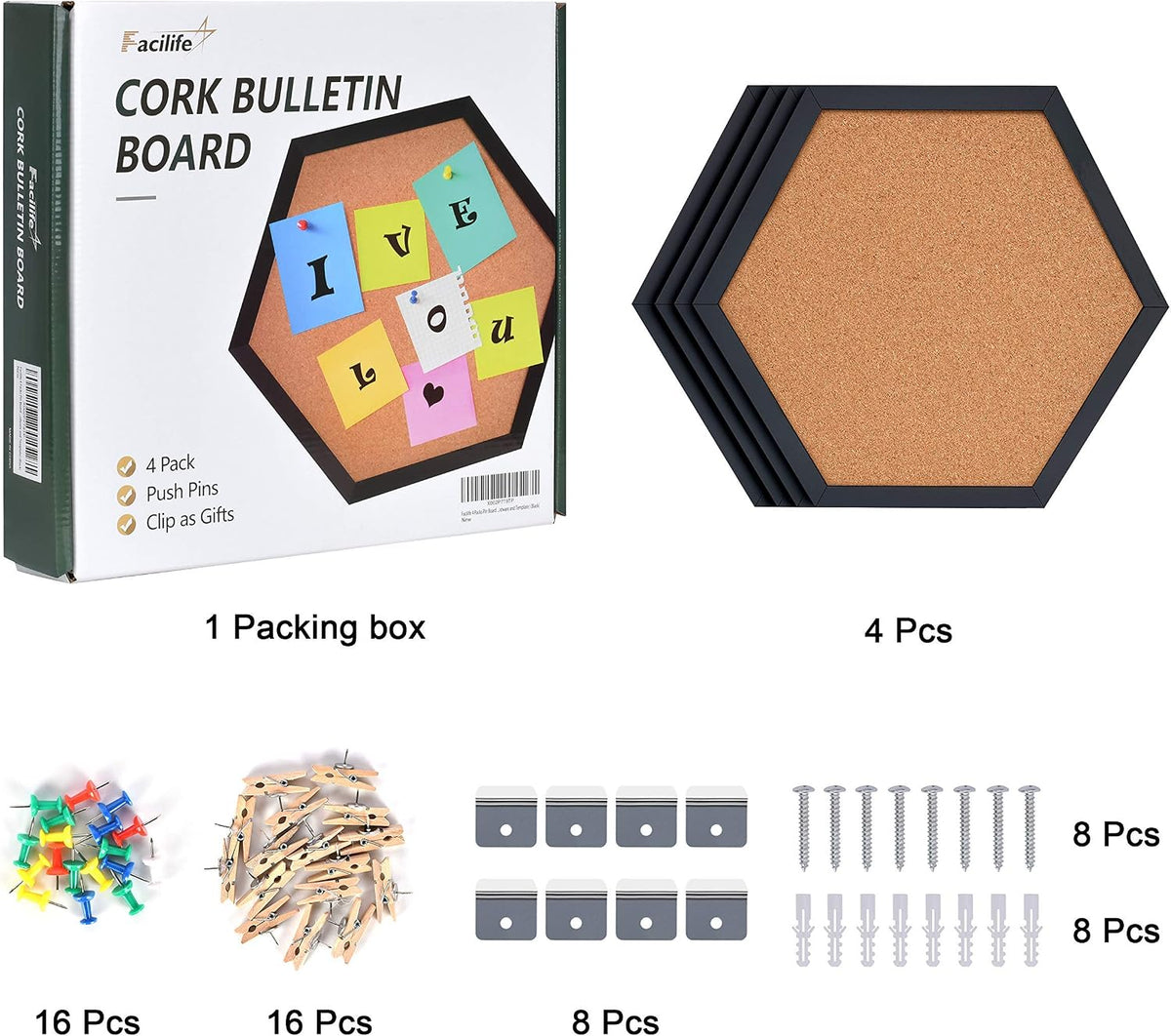 Facilife 4 Packs Cork Board,Corkboards for Wall,Small Cork Board Decorations,...
