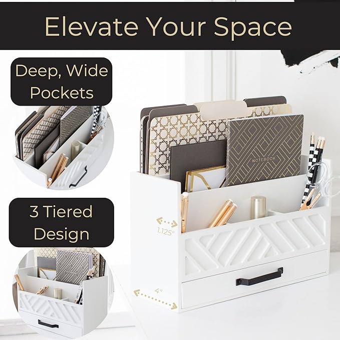 BLU MONACO | White Wooden Mail Organizer - Image 3