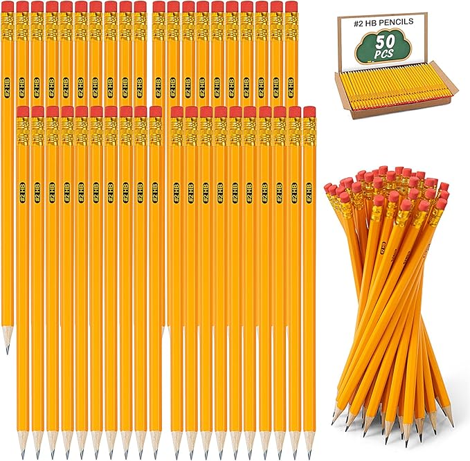 IKAYAS 50 Pack #2 HB Pencils Bulk Yellow Sharpened Pencils by IKAYAS