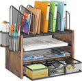 4-Tier Mesh Desk Organizer, Wooden Desk File Organizer by DAOUTIME