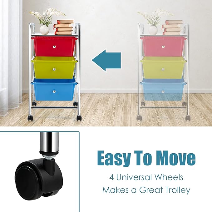 Giantex Rolling Cart with Drawers, Craft Organizer with Wheels, 3 Drawer - Image 7
