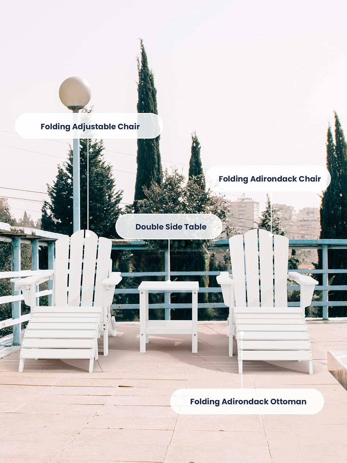 KINGYES Folding Adirondack Ottomans Set of 2 for Adirondack Chair, White