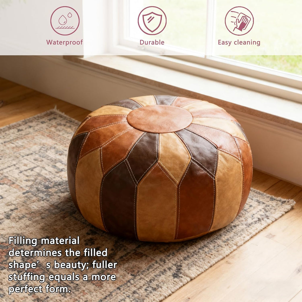thgonwid unstuffed moroccan faux leather pouf ottoman cover, side view