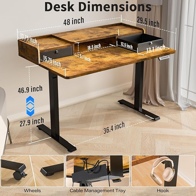 Kingant 48 x 30 Inch Electric Standing Desk - Image 2