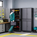 letaya metal garage storage cabinet with wheels,72” rolling shown in use