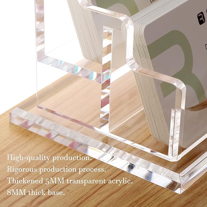 YUXUN Clear Acrylic 2-Tier Business Card Holder – 2-Slot Desk Organizer - Image 4