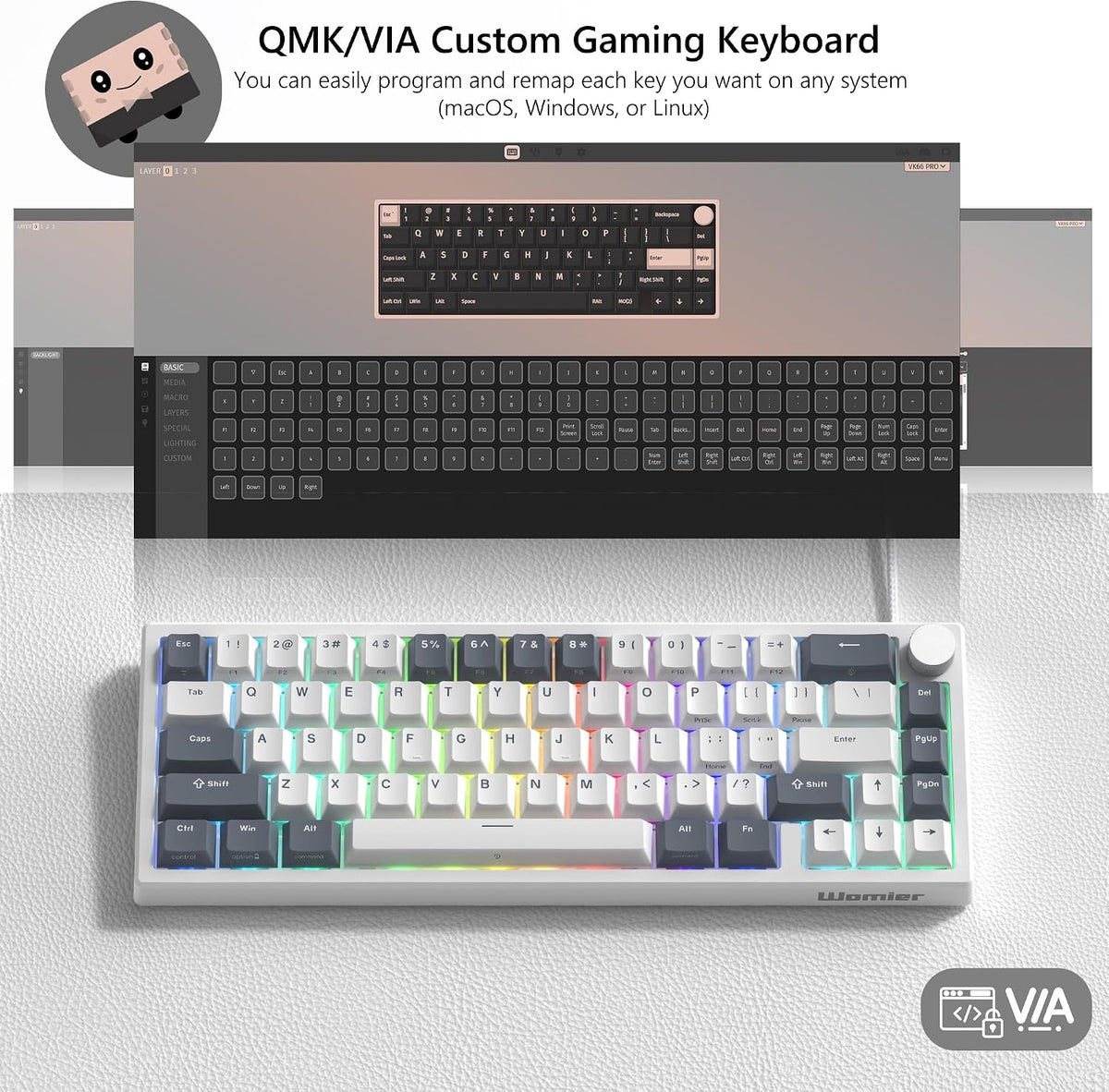 Womier 60% Gaming Keyboard Wired, Creamy Mechanical Keyboard QMK/VIA