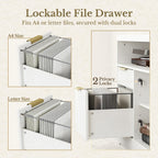 2 Drawer File Cabinet with Lock, Filing Cabinet for Home Office | Wood Fluted Lateral File Cabinet for Letter/A4 Size, Print Stand, AC/USB, Open Storage Shelves, 1.18'' Top, White