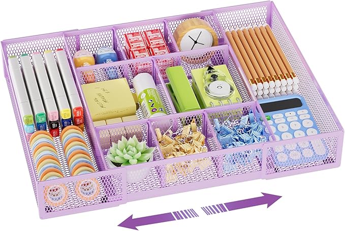 Marbrasse Expandable Desk Drawer Organizer, Mesh Drawer Organizer Tray by Marbrasse
