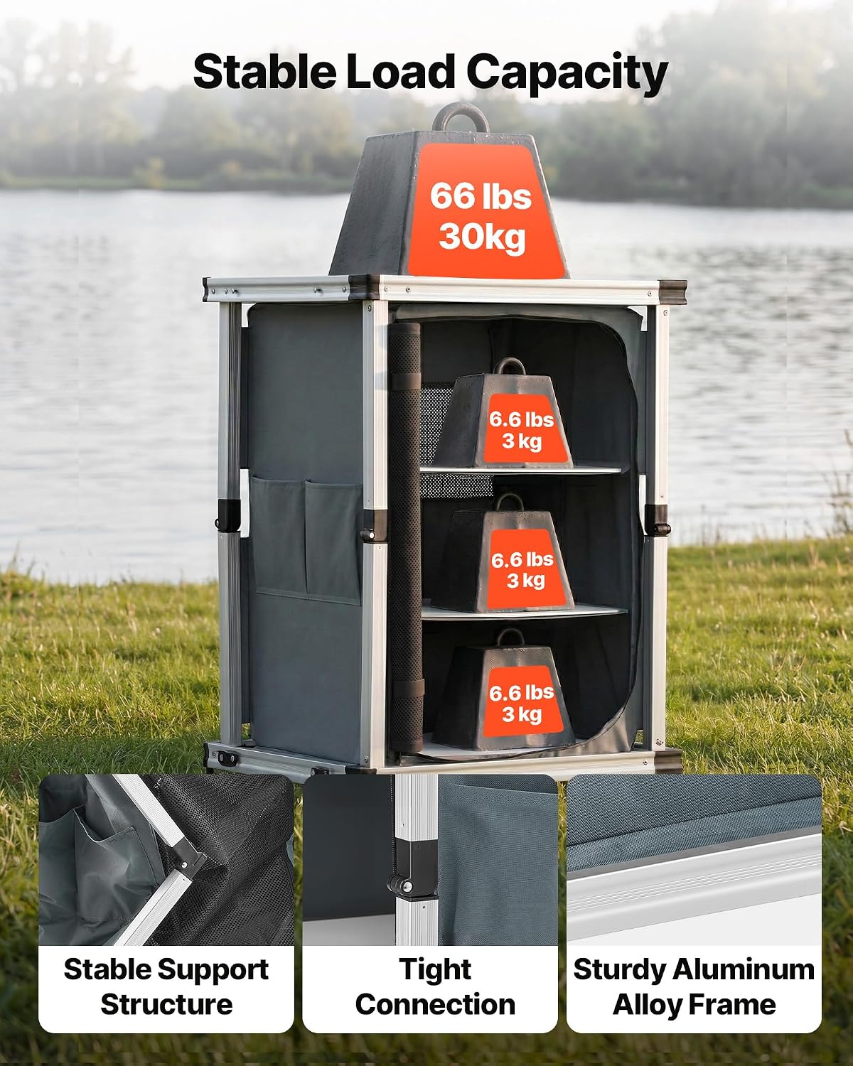 VEVOR Folding Camping Storage Cabinet, Outdoor Portable Lightweight Table