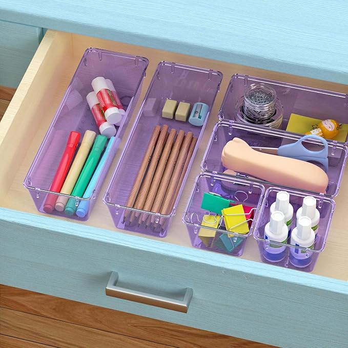 WOWBOX 6 Pack Clear Drawer Organizer Set, Acrylic Drawer Storage Trays - Image 5