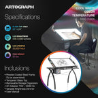 Artograph Futura Light Tracing Table for Artists with Storage and Adjustable Stand, Dimmable Night Glass Work Top