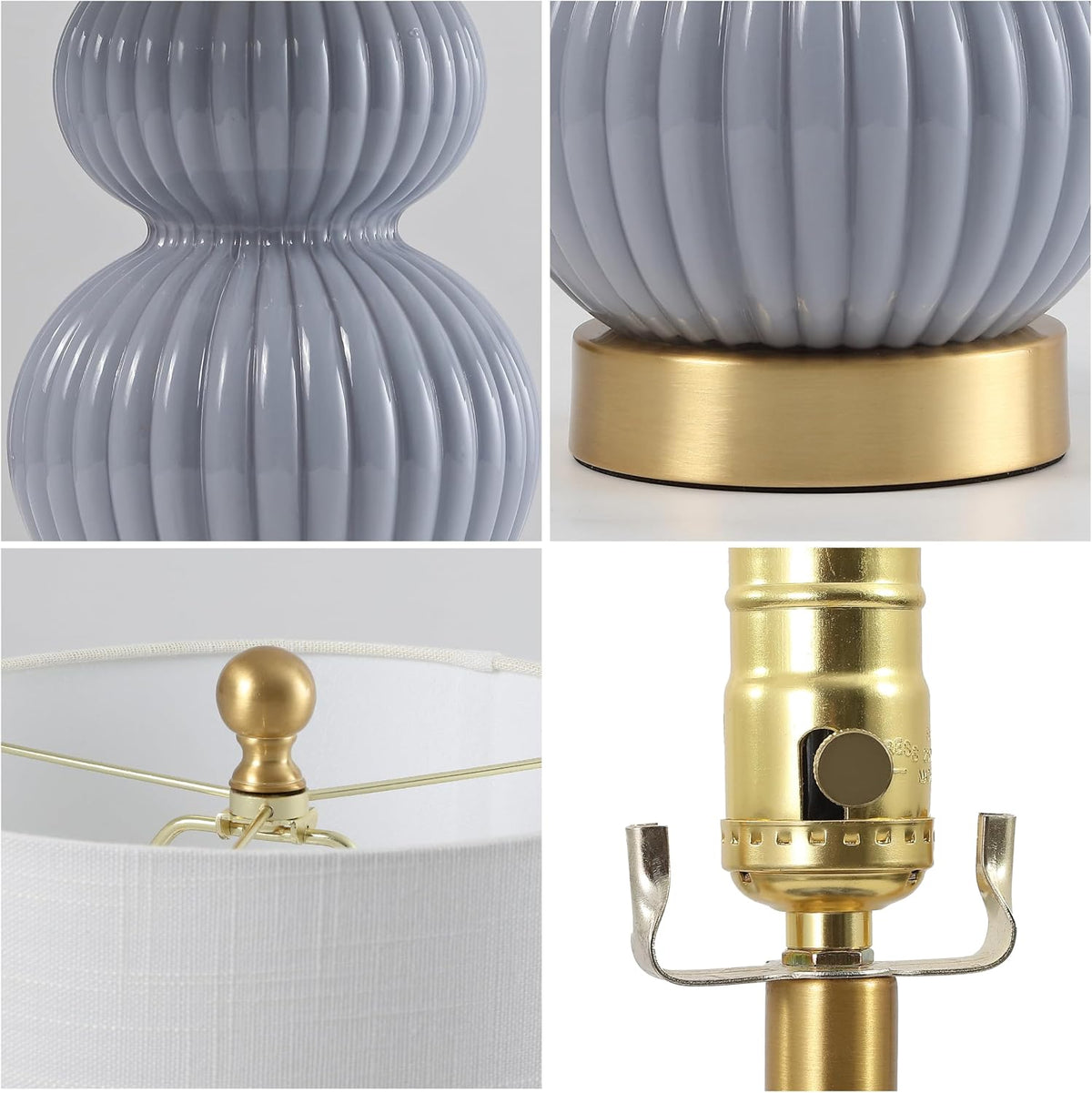 JONATHAN Y Daphne Ribbed Gourd Metal/Glass Table Lamp 20", Gray