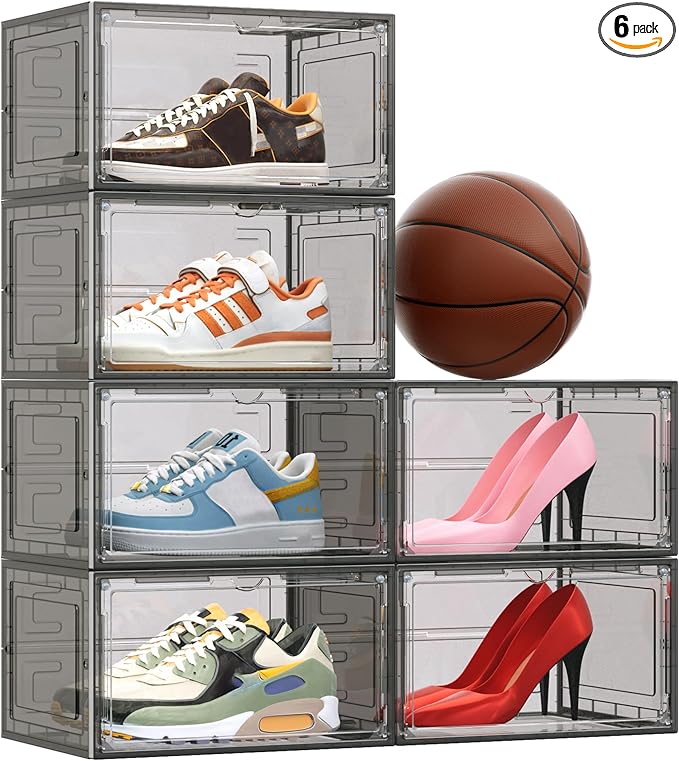 TOFWOF 6 Pack XX Large Shoe Organizer, Heavy-Duty Hard Thicken Plastic Clear by TOFWOF