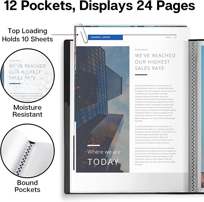 Dunwell Presentation Binder 12-Pocket, Displays 24 Pages, 8.5x11 Portfolio - Image 3