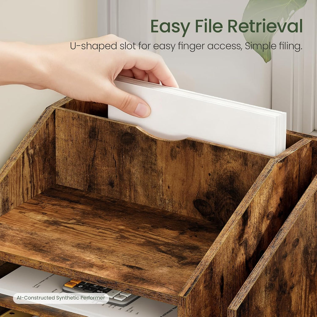 choezon wooden desk organizer with adjustable partitions, rustic showing dimensions