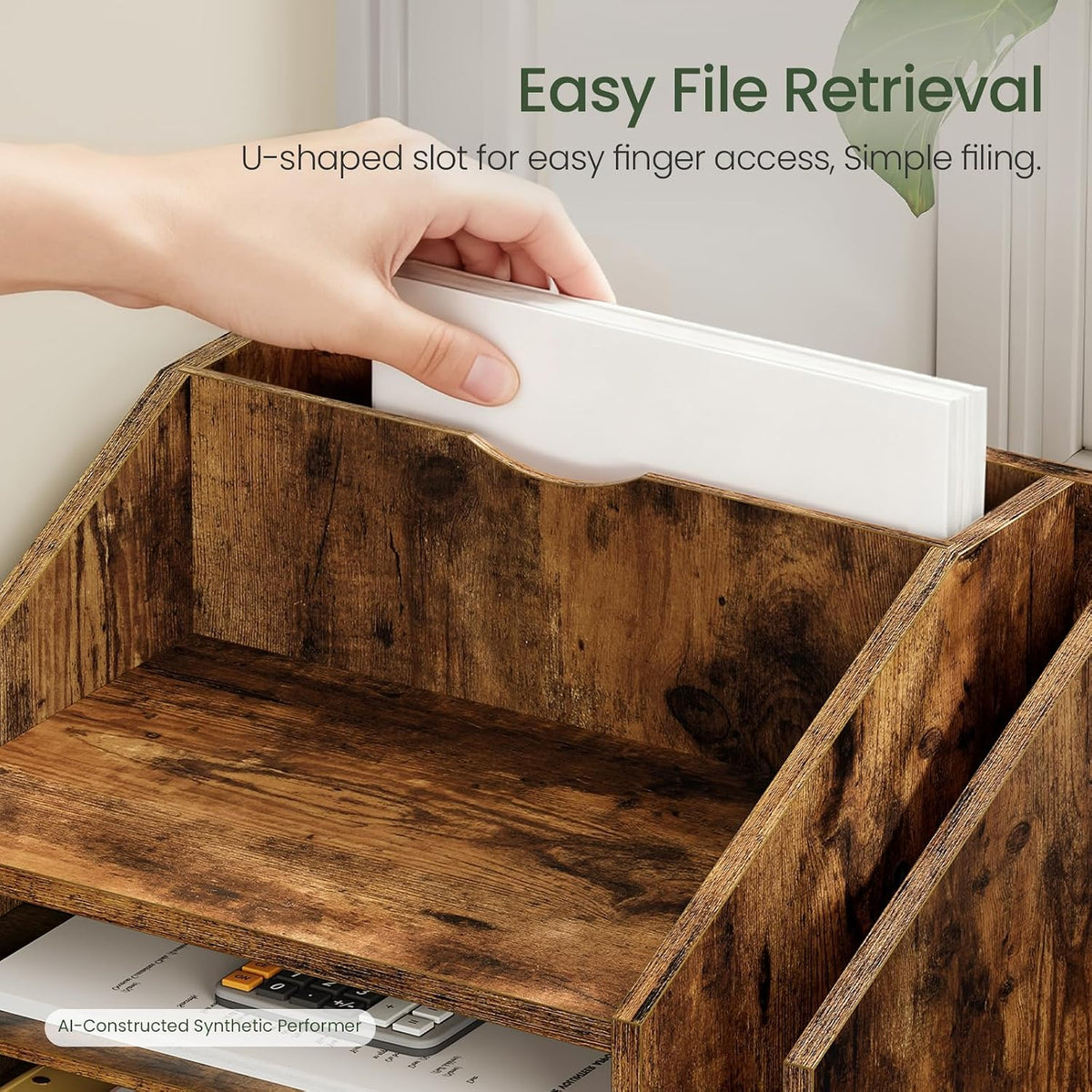choezon wooden desk organizer with adjustable partitions, rustic showing dimensions