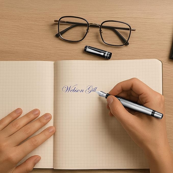 Webson Gill ‘The Raider’ Silver Luxury Executive Fountain Pen, Polished Lacquer - Image 6