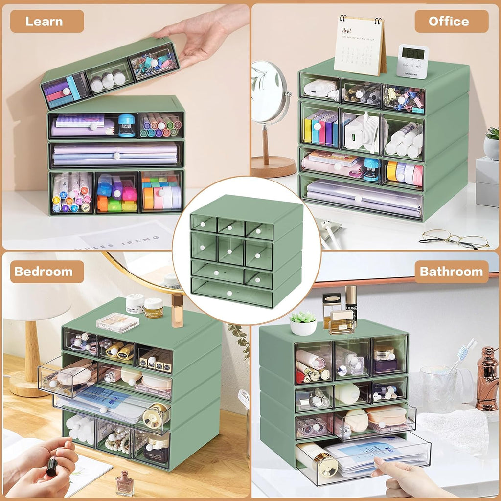 desk storage organizer with 9 drawers, 4 tiers on a desk or shelf
