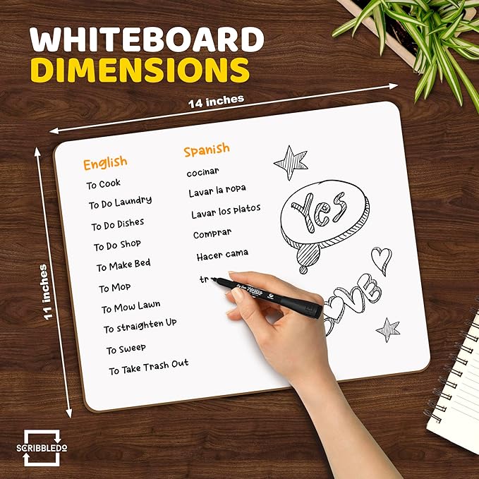 Scribbledo White Board Dry Erase Board 11" x14” Mini Double Sided Personal - Image 2