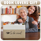 Marsui 1 Pcs Book Lover Gifts TBR Book Storage Basket with Lids,Camel | To Be Read Storage Bin, Linen with Leather Handles, Organizer for Paperback Novels, Bookish Gifts for Club Readers Teachers