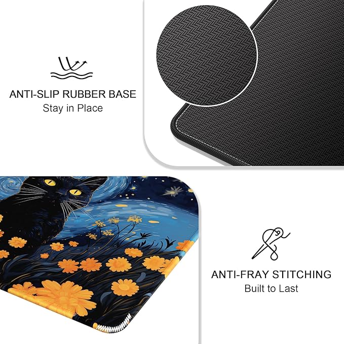 Auhoahsil Mouse Pad, 12 x 10 in Van Gogh Style Cat Theme Computer Mouse Pad - Image 5