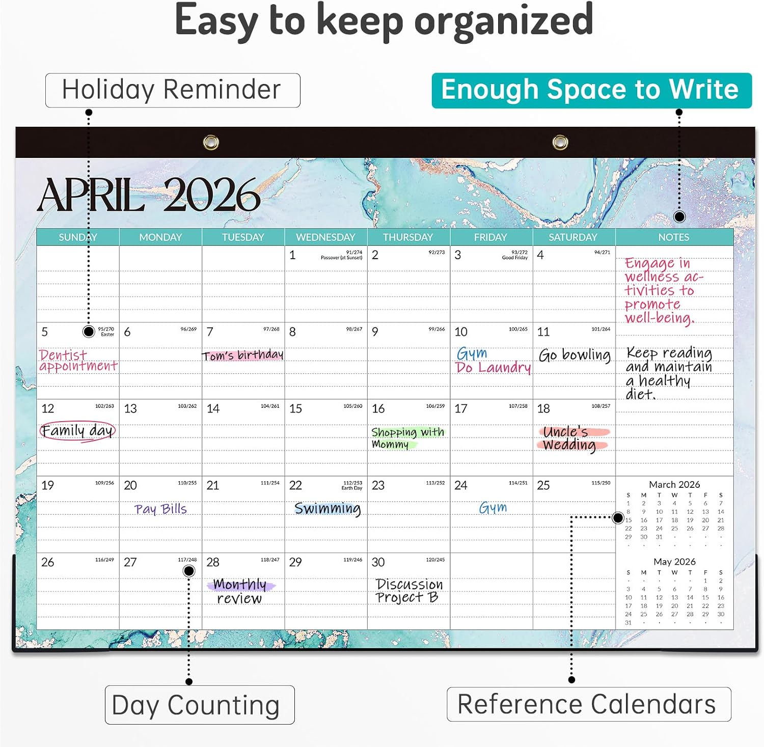 Forvencer Desk Calendar 2026-2027, 21 Months Calendar Apr 2026 to Dec 2027 | 17" x 12" Large 2026 Wall Calendar Monthly Planner with Plastic Cover for Home School Office