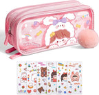 UINSUE Cute Pen case Adorable Bunny Transparent 3-Layer Large Capacity Pencil by Unknown