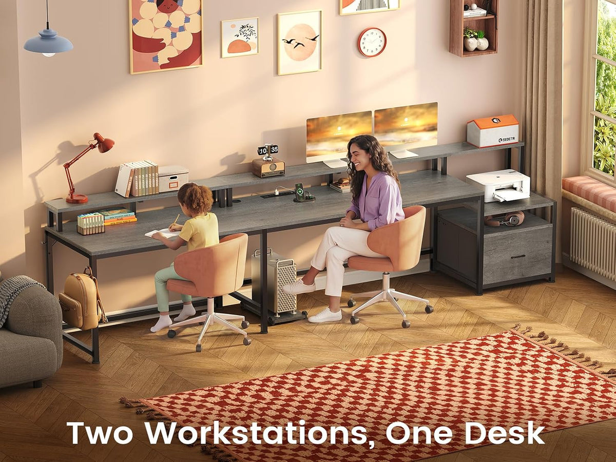 SEDETA 66" Reversible L Shaped Computer Desk with Power Outlet, File Drawer