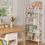 JSB No Assembly Folding Bookshelf, 5 Tier Industrial Metal Book Shelf - Image 2