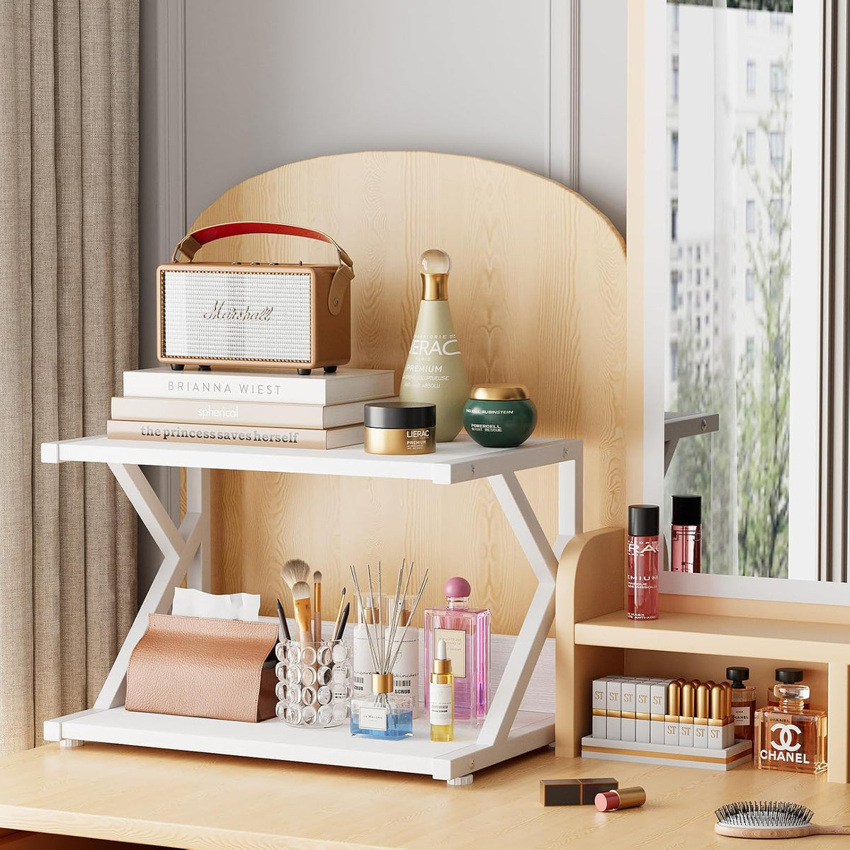 aboxoo Desktop Printer Stand with 2 Tier Wood Storage Shelves,Under Desk Prin...