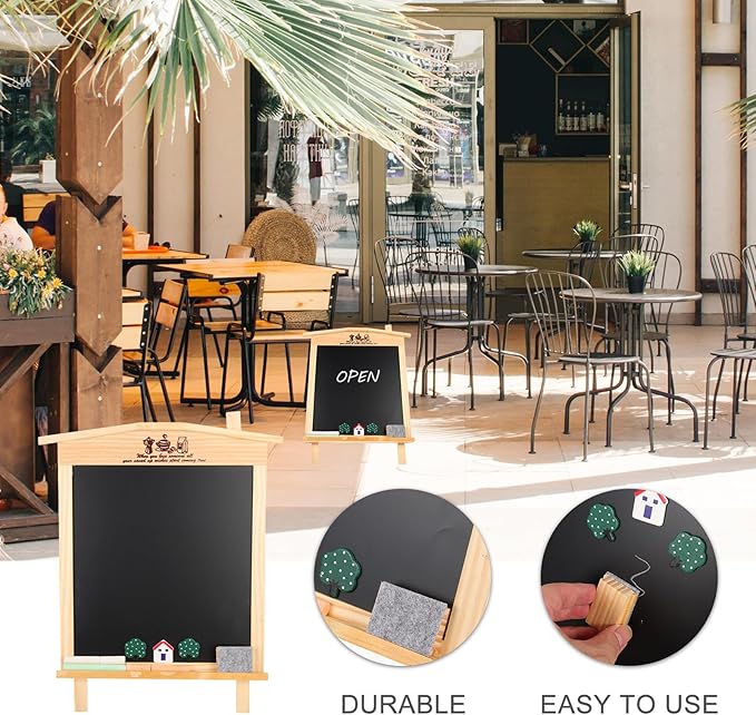 ADOCARN Wooden Tabletop Chalkboard Small Blackboard Reusable Desktop Message - Image 8