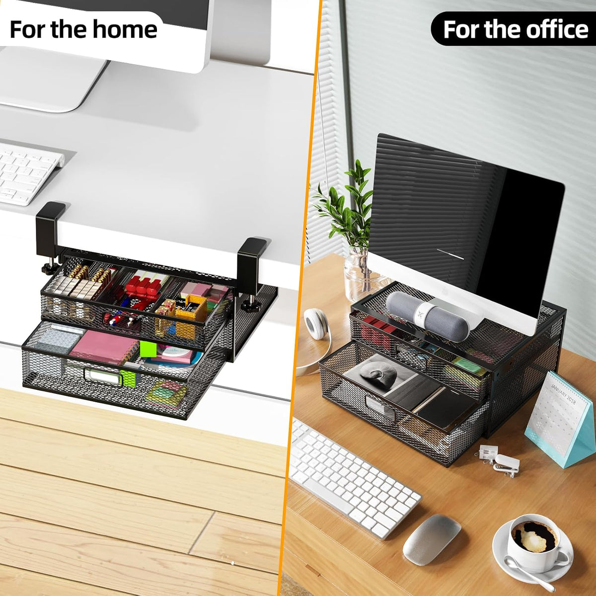 Under Desk Drawer Organizer No Drilling 2 Slide Out Drawer Under Desk Storage...