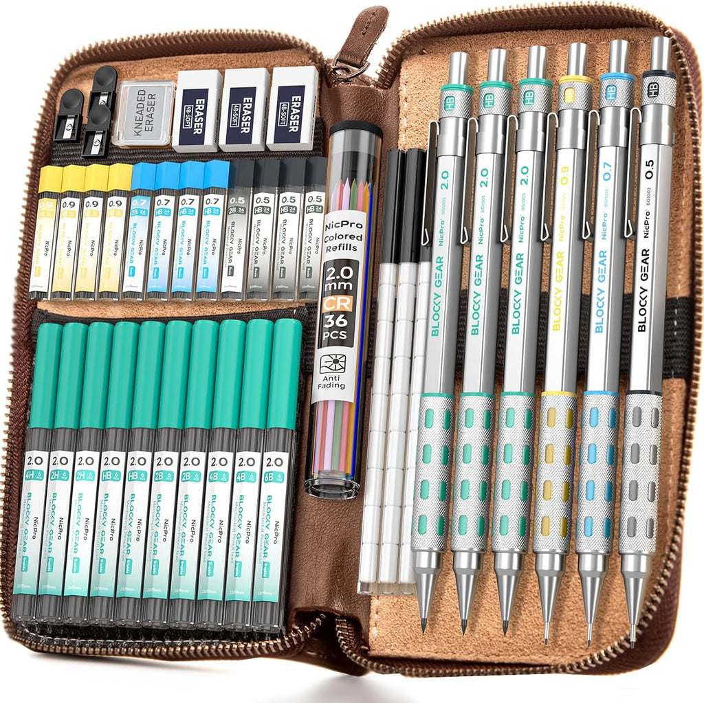Nicpro Blocky Gear Metal Mechanical Pencil Set