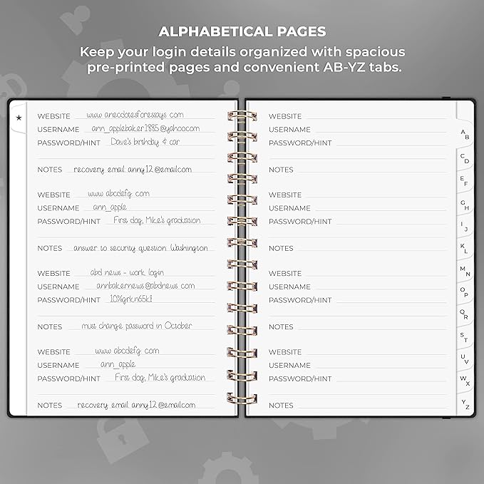 Clever Fox Password Book Spiral – Internet Address & Password Organizer - Image 3