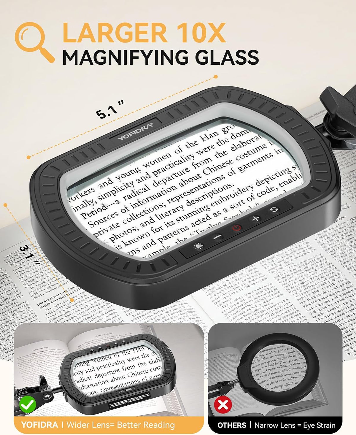 Yofidra 10X Magnifying Lamp with Stand and Clamp, 2-in-1 Design (1 Pack)