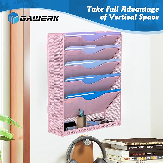 Gawerk 6 Tier Hanging File Organizer, Mesh Wall File Holder Paper Folder Rack - Image 5