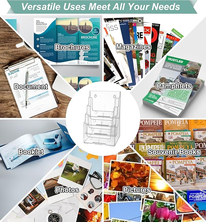 Argvey Acrylic Brochure Holder 8.5 x 11 inches, 4 Tier Clear Brochure Display - Image 7